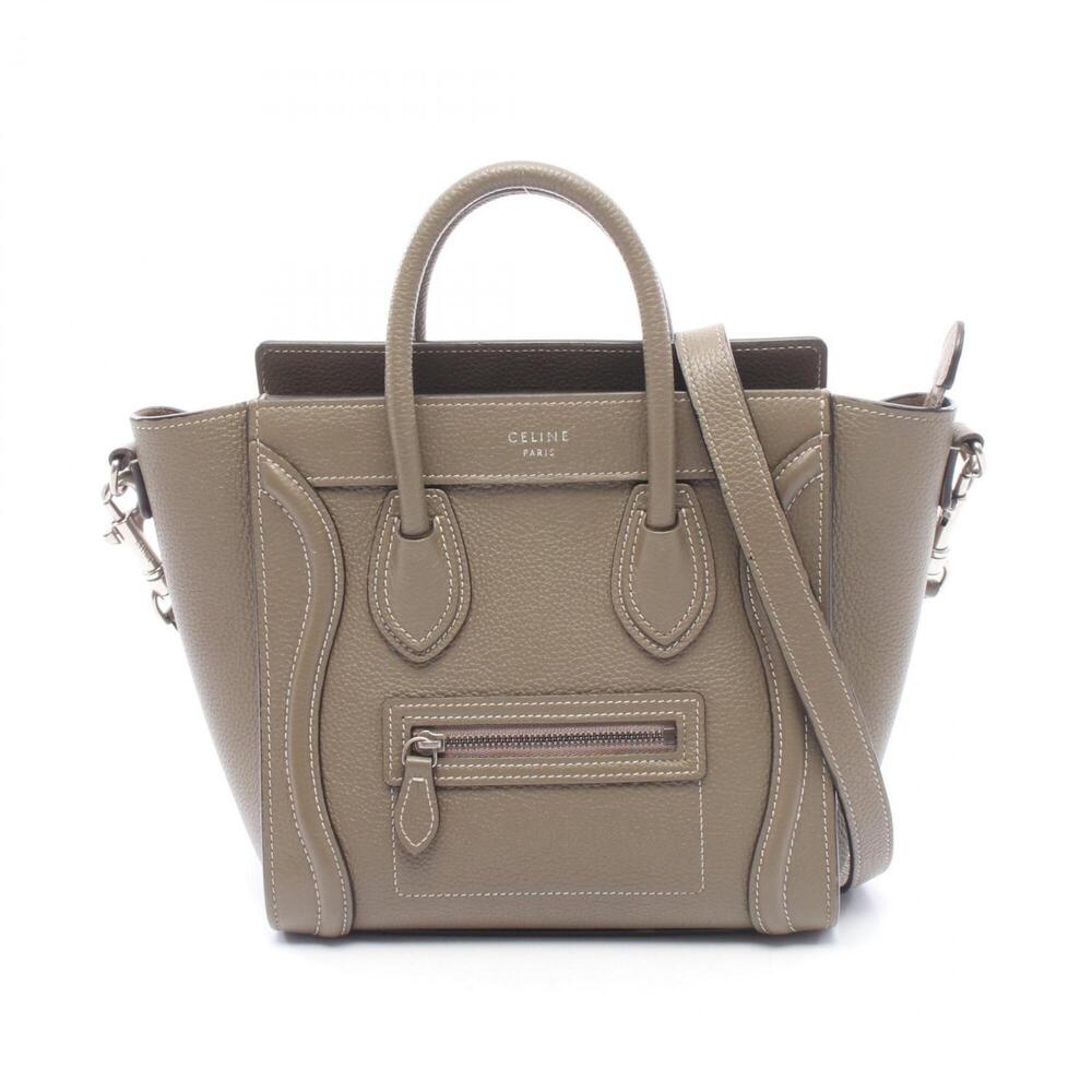 Celine Luggage Nano Shopper 2-Way Handbag, Leather, Women's, Gray (189243)